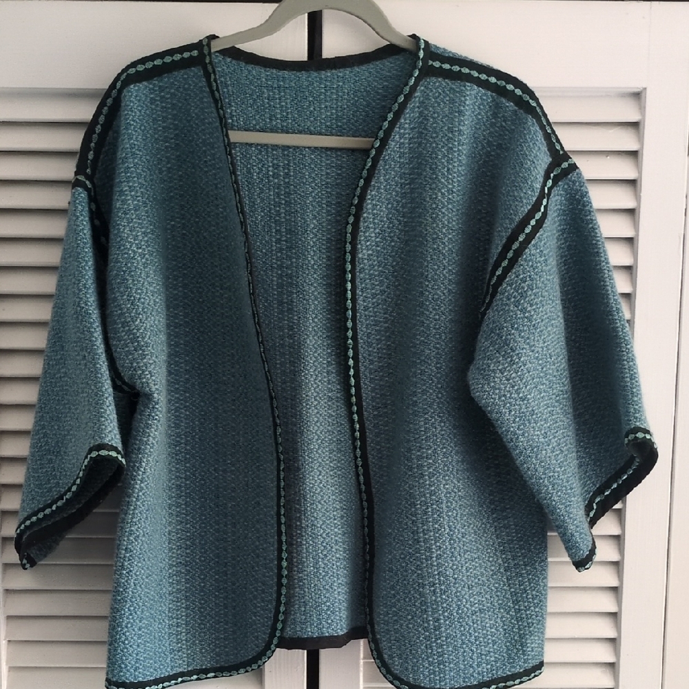 Vintage Handmade Bolero Jacket Teal Large Natural Fibers